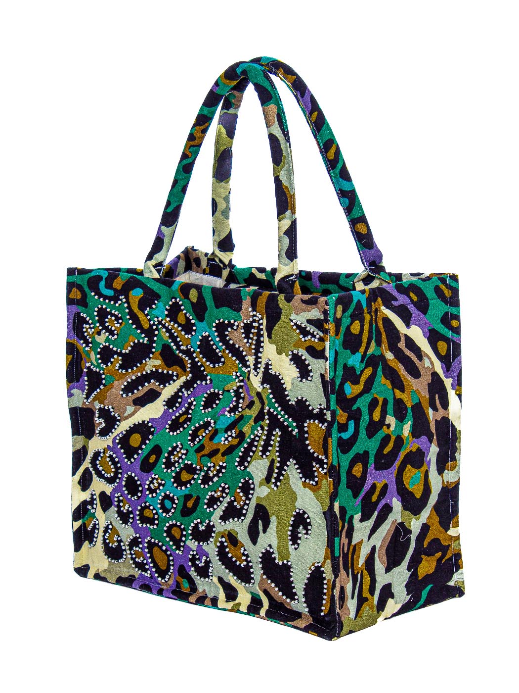 SHOPPING STAMPA MULTICOLOR ANIMALIER + RICAMI 100%CO MADE IN INDIA